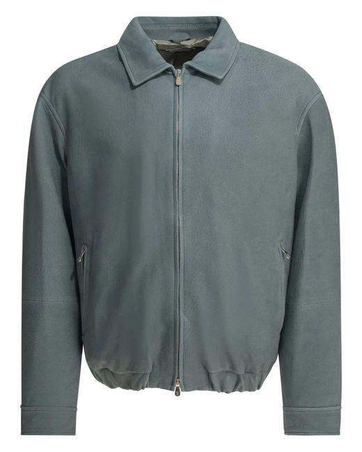 Brunello Cucinelli Gray Nubuck Leather Jacket for men