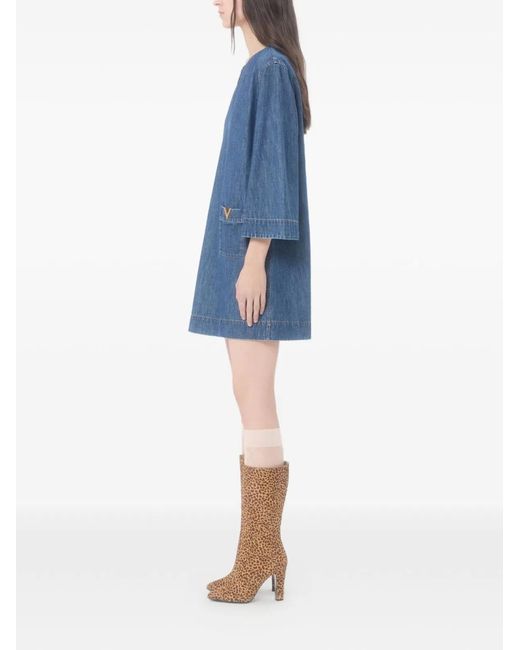 Valentino Blue Vlogo Signature Denim Short Dress