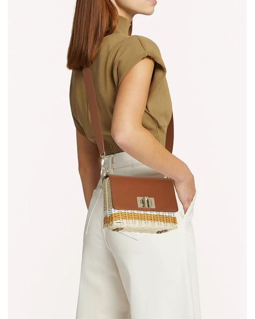 Furla Brown 1927 Logo Wicker Shoulder Bag