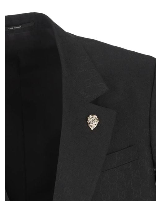 Gucci Black Single-Breasted Gg Wool Blazer for men