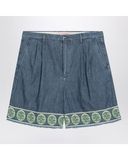 Valentino Blue Bermuda Short With Jacquard Bottom for men