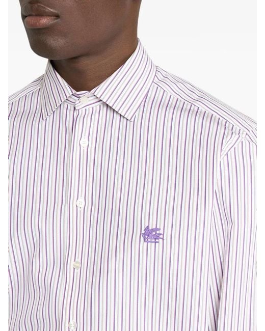Etro White Striped Pring Roma Logo Shirt for men