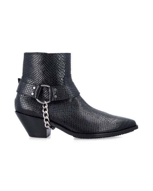 Junya Watanabe Black Python-Effect Leather Western Ankle Boots With Chain