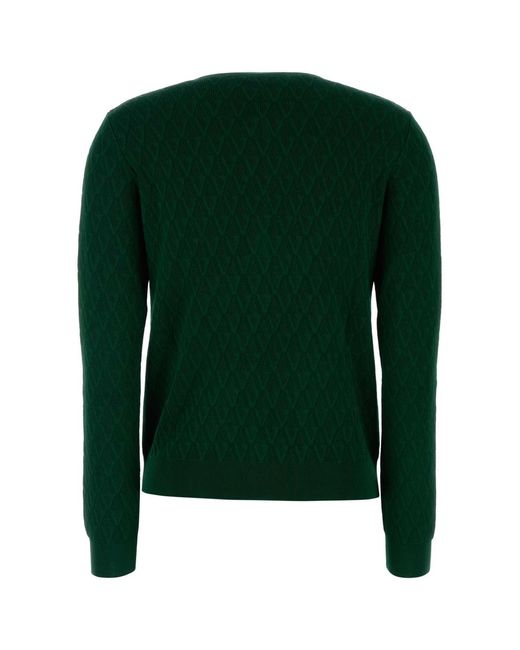 Versace Green Knit Sweater Textured V Jacquard Stretch Viscose