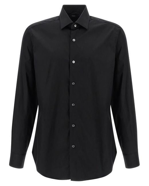 Barba Napoli Black Stretch Cotton Shirt for men