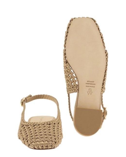 Stuart Weitzman Natural Woven Satin Slingback Flats With Pointed Toe