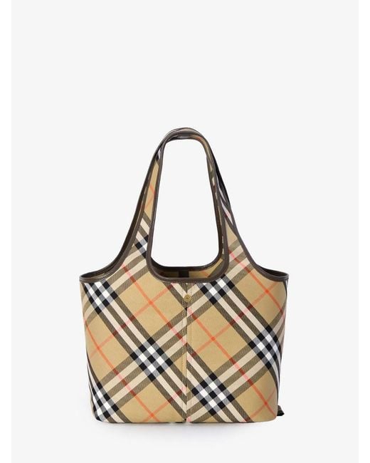 Burberry Natural Embroidered Canvas Small Check Shopping Bag