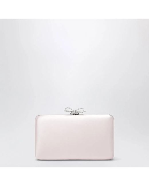 Self-Portrait Pink Self Portrait Satin Clutch With Crystal Bow