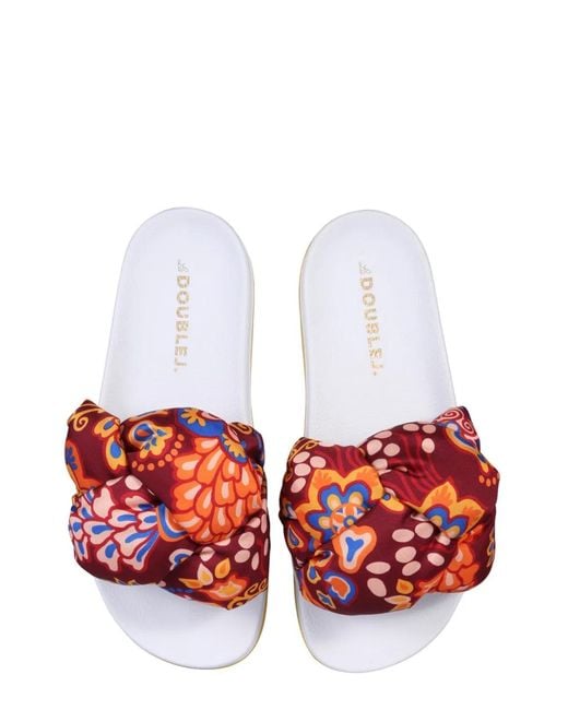 LaDoubleJ Red Braid Slide Sandals