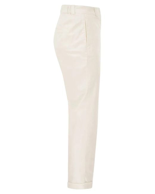 Peserico White Stretch Cotton Tapered Trousers With Elasticated Waistband