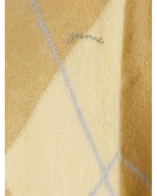 Ganni Yellow Logo Embroidery Diamond Sweater