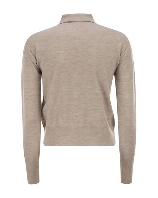 Max Mara Natural Sable Melange Wool Medeola Knit Polo