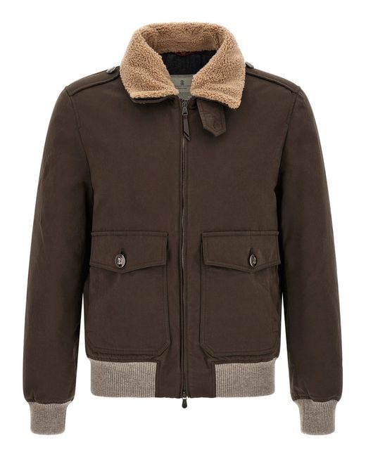 Brunello Cucinelli Brown Waterproof Bomber Jacket for men