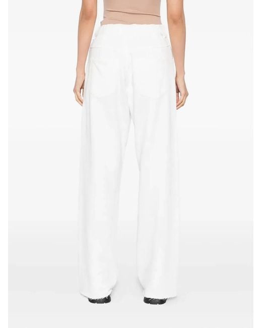 MM6 by Maison Margiela White Jersey Texture Trousers