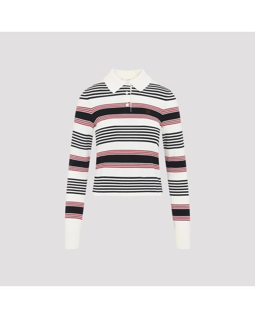 Céline White Striped Polo Sweater