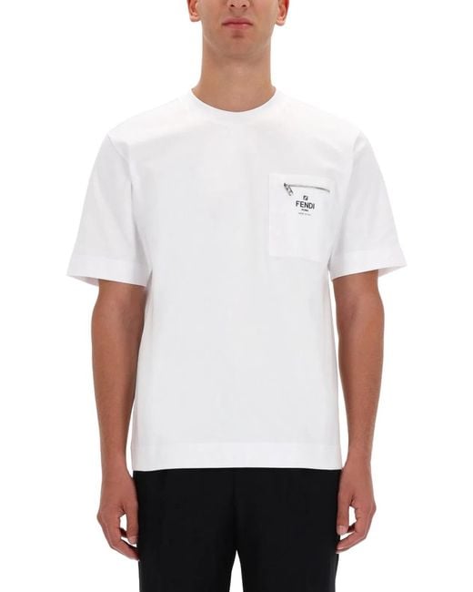 Fendi White Logo Pocket T-Shirt for men