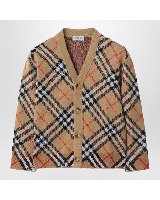 Burberry Brown Cardigan With Check Motif