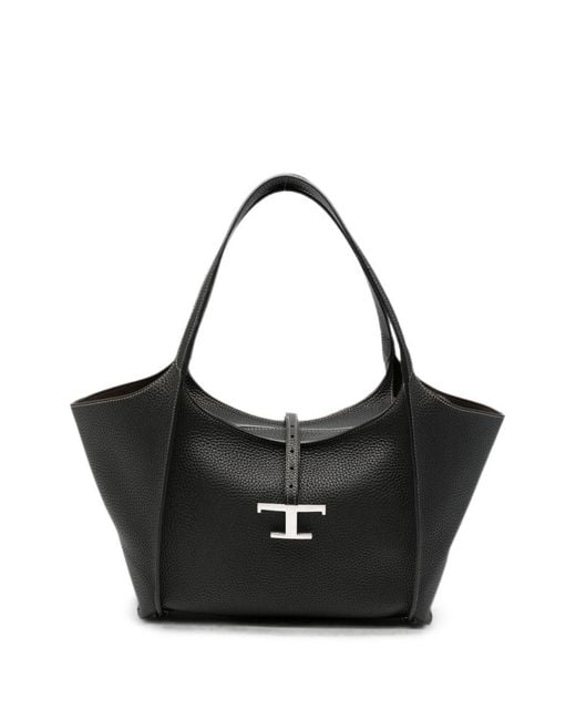 Tod's Black T Timeless Small Leather Shopping Bag