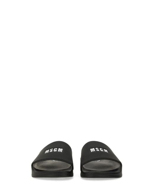 MSGM Black Slide Sandal With Logo