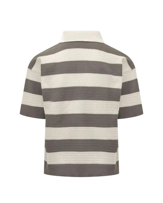 AMI Gray Ami De Coeur Striped Polo Shirt for men