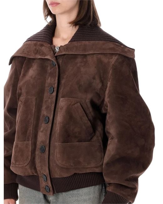 The Attico Brown Suede Bomber Jacket
