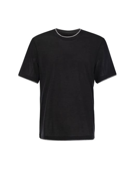 Brunello Cucinelli Black Silk And Cotton T-Shirt for men