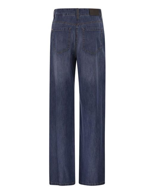 Brunello Cucinelli Blue Wide-Leg Cotton Jeans