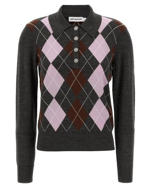 Self-Portrait Black Self Portrait Argyle Lightweight' Sweater