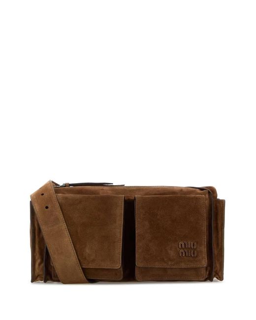 Miu Miu Brown Suede Utilitaire Crossbody Bag