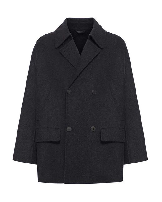 Fendi Blue Double-Breasted Wool Caban Coat for men