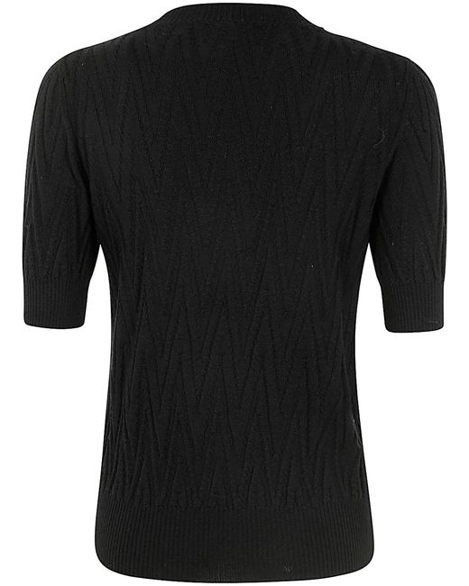 D.exterior Black Merinos Short Sleeves Round Neck