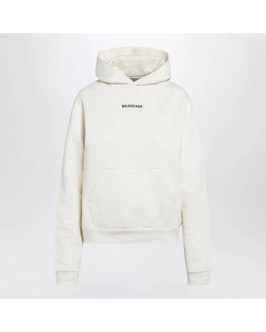 Balenciaga White Mediumfit Embroidered Hoodie