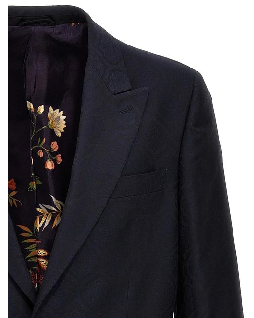 Etro Blue Single-Breasted Jacquard Blazer for men