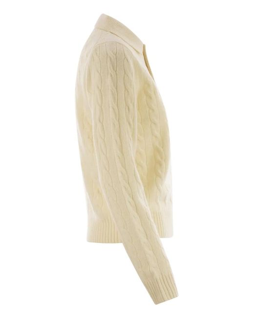 Polo Ralph Lauren Natural Wool And Cashmere Polo Shirt With Cable Knit