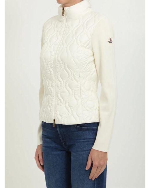 Moncler White Wool And Nylon Padded Cardigan