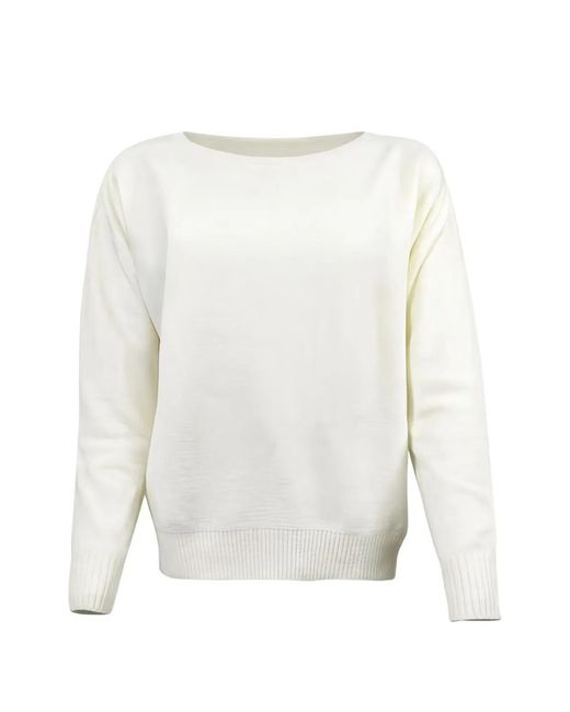D.exterior White Off- Relaxed Fit Round Neck Sweater