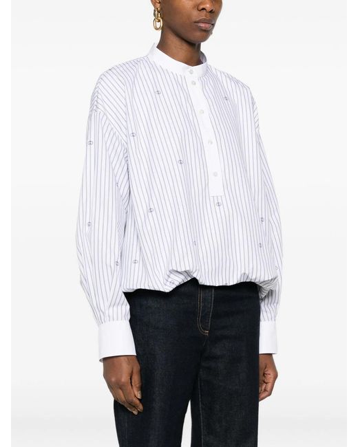 Gucci Gray Striped Embroidery Blouse