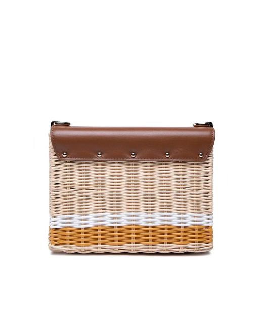 Furla Brown 1927 Logo Wicker Shoulder Bag