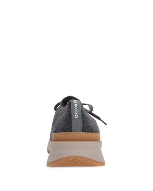 Brunello Cucinelli Gray Stretch-Knit Sock Sneakers Featuring Leather Trim And A Chunky Rubber Sole for men
