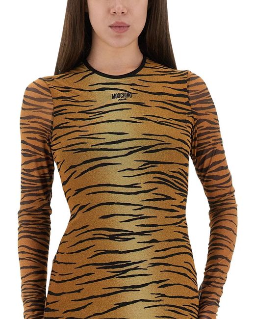 Moschino Natural Animal Print Mesh Dress