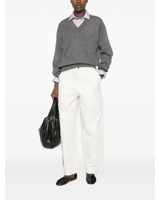 Brunello Cucinelli Gray Pullover Con Scollo A V