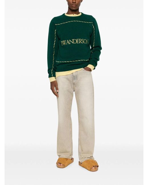 J.W. Anderson Green Logo-Embroidered Wavy-Stitch Sweater for men