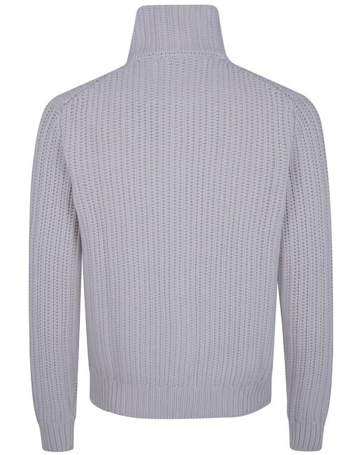 Barba Napoli Gray Wool Cashmere Viscose Full Zip Sweater for men