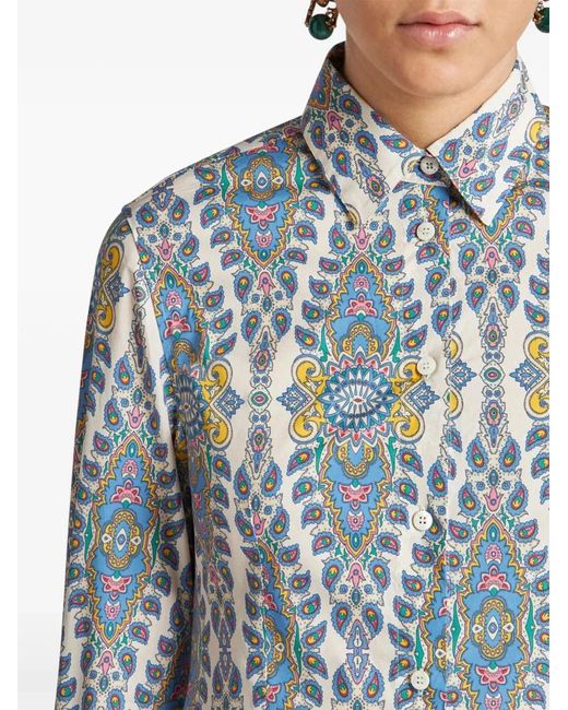 Etro Blue Printed Cotton Poplin Shirt