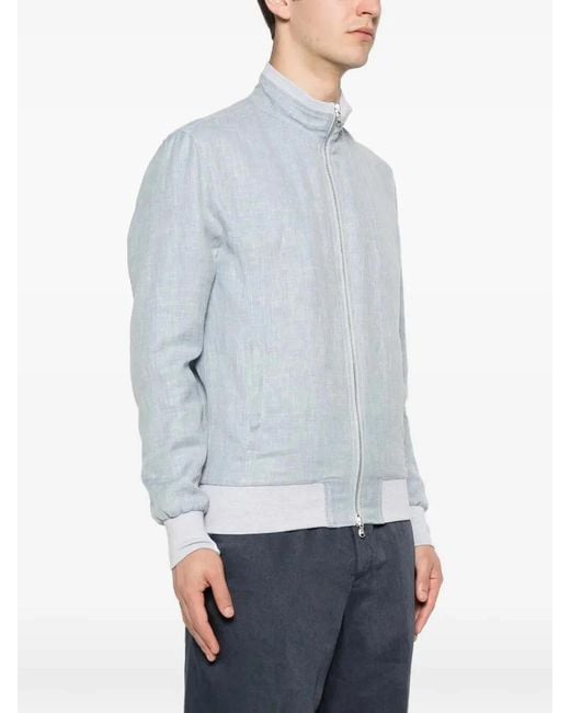 Barba Napoli Blue Linen Virgin Wool Silk Jacket for men