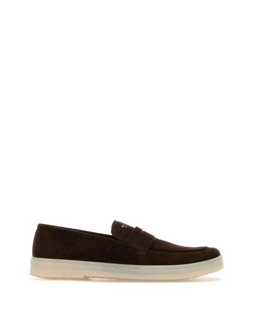 Prada Brown Dark Suede Loafers for men