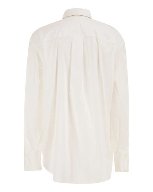 Brunello Cucinelli White Stretch Cotton Shirt With Tie