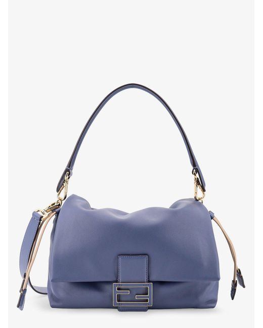 Fendi Blue Mamma Baguette Small Leather Crossbody Bag