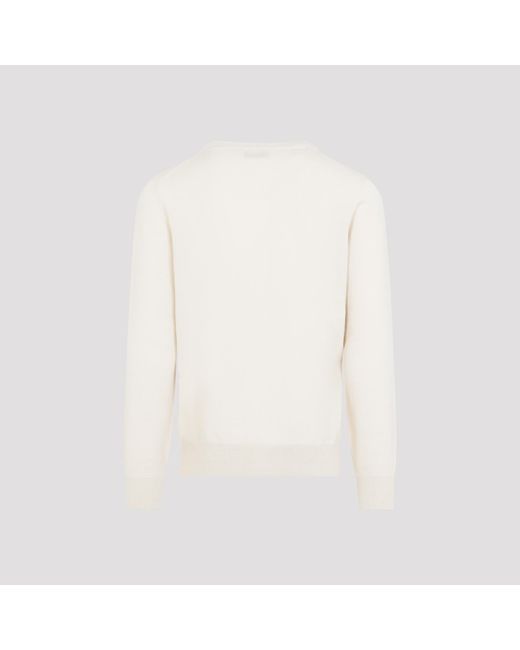 Brunello Cucinelli White Burro Nebbia Cashmere Crewneck Sweater for men