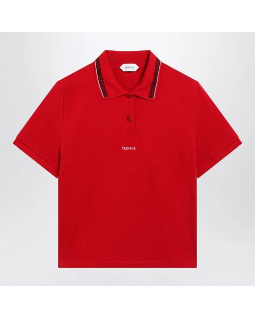Versace Lipstick Cotton Piqué Polo With Embroidered Logo